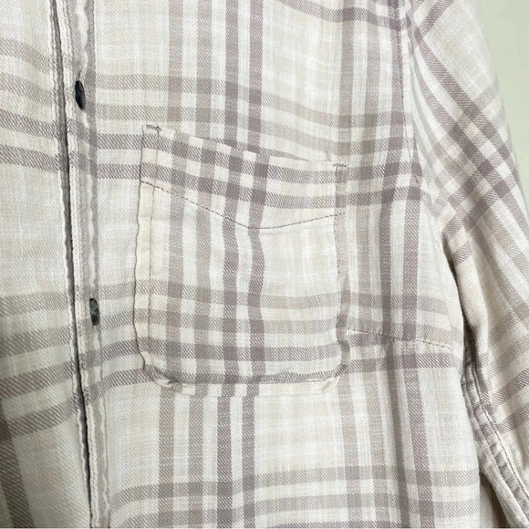 Aritzia TNA Beige Brushed Flannel Plaid Button Front Yellowstone Shirt Large - Picture 7 of 11